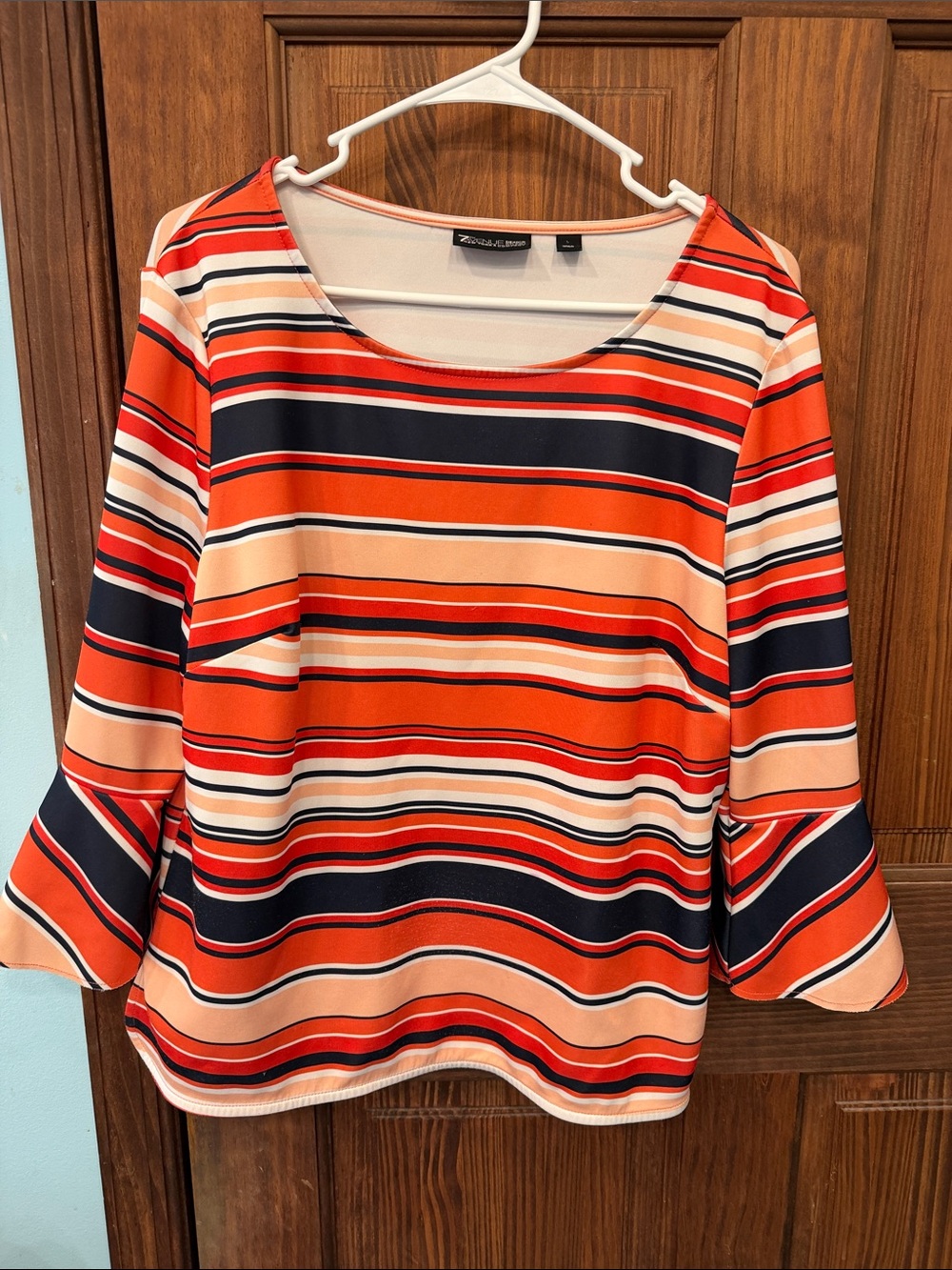 Blue & Orange Striped Women's Scoop Neck Top -New York and Company 7th Ave